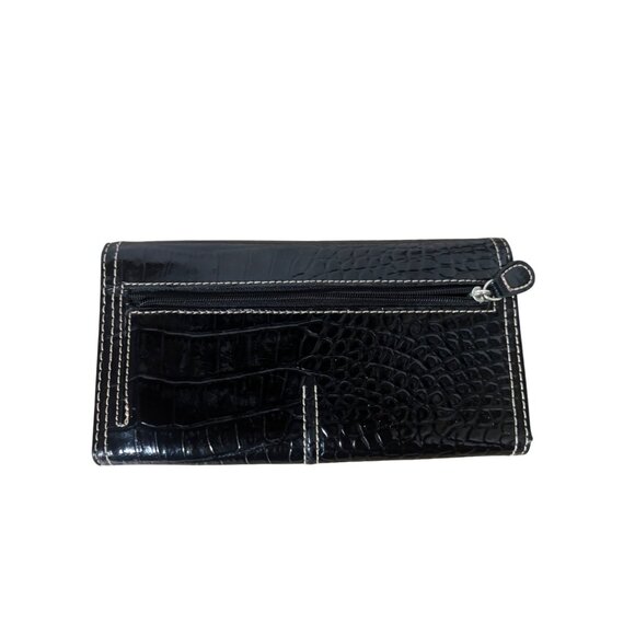 Liz Claiborne Croc Embossed Clutch Wallet Black Faux Leather - Picture 4 of 15